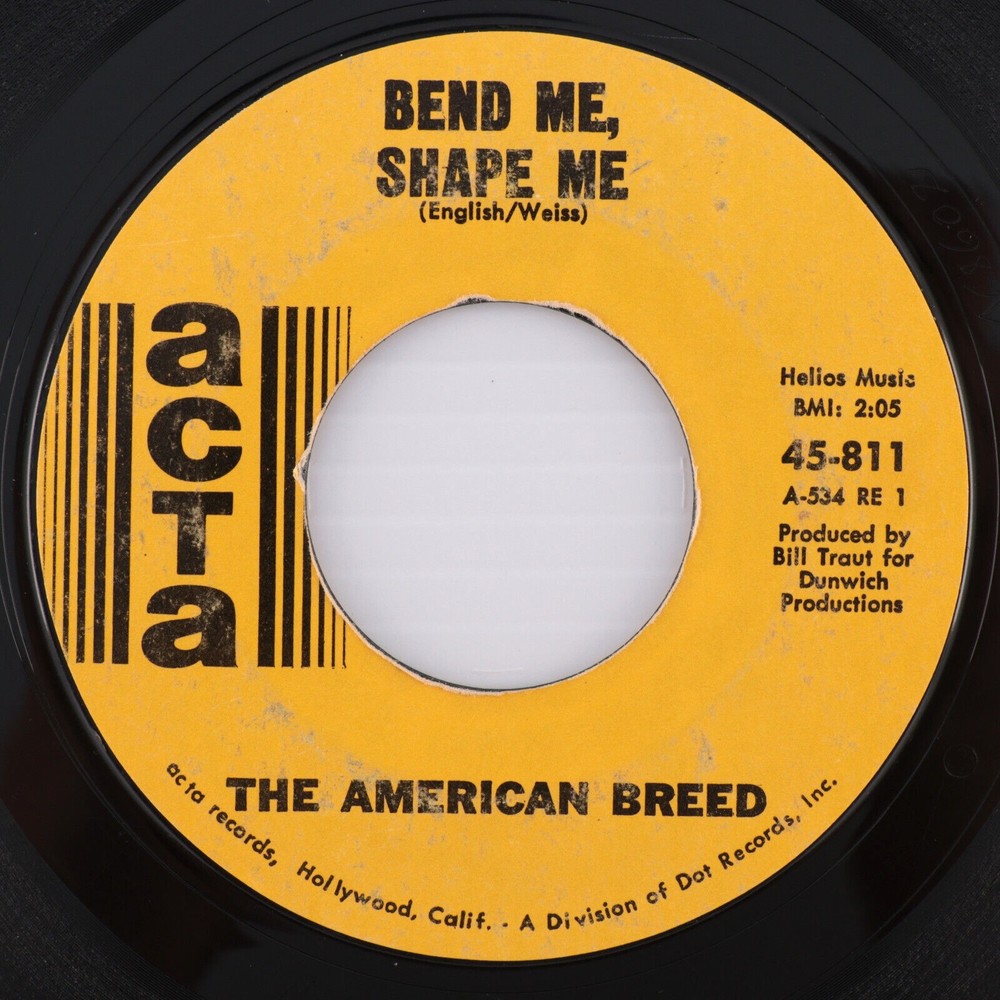 The American Breed Bend Me Shape Me/Mindrocker 45 rpm 7" Vinyl Record 45-811 Mon